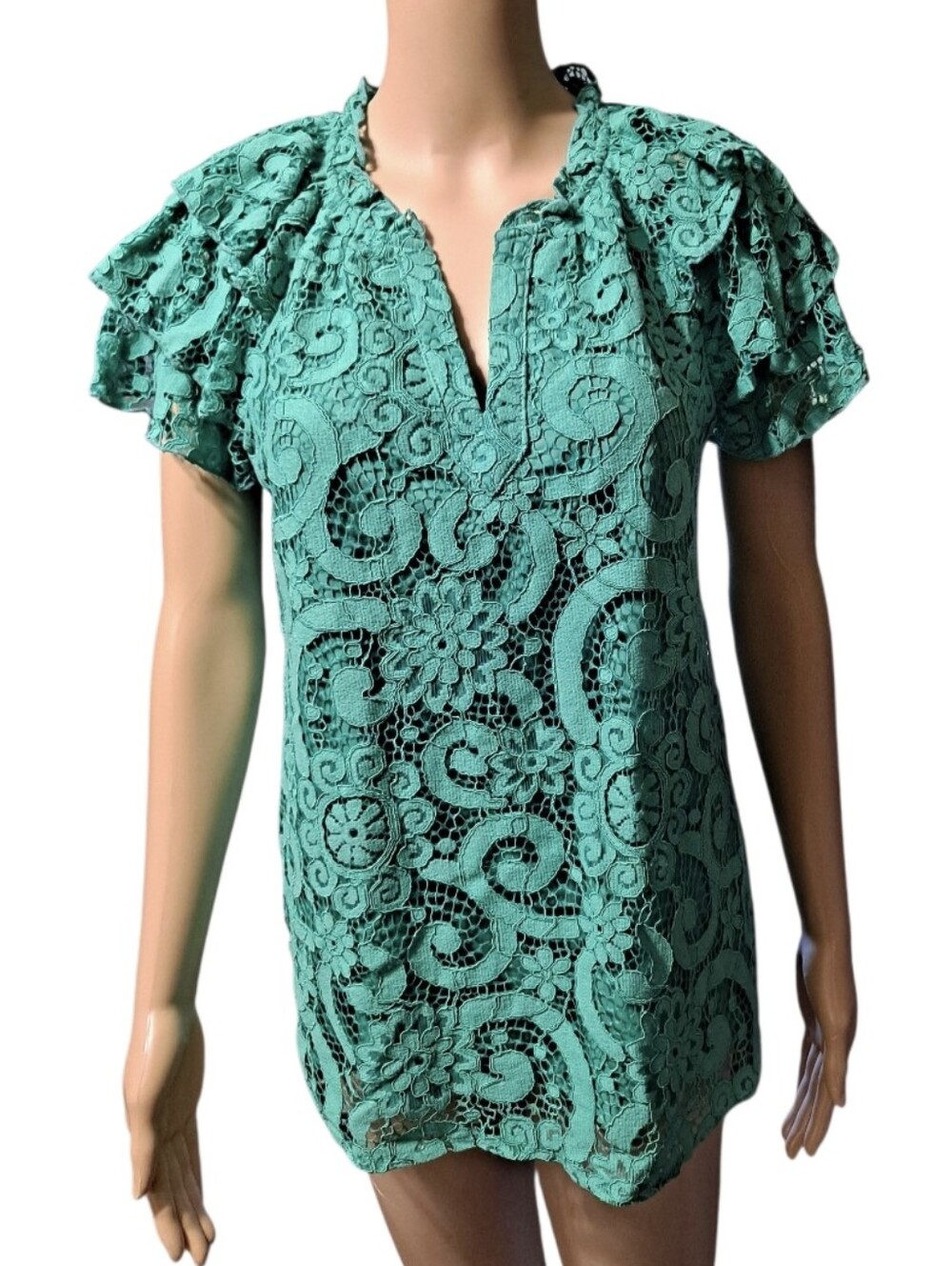 Nanette Lapore Lace Lined Flutter Sleeve Top In Green